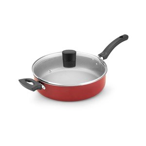Frigideira Antiaderente Reta com Tampa de Vidro e Alça - Vermelho