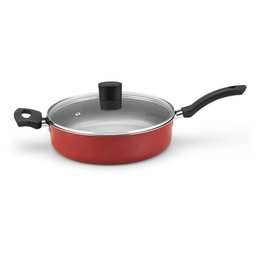 Frigideira Antiaderente Reta com Tampa de Vidro e Alça - Vermelho - 3
