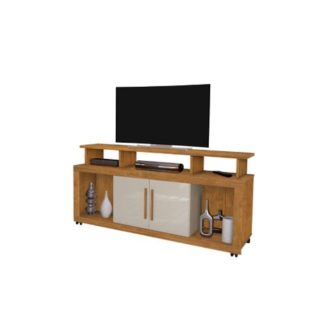 Rack Ru 2 Portas para Tv até 60'' Polegadas com Rodízios Cor Ipê / Of White