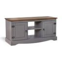 Ver imagem 1 de Rack Tv Boho 2 Portas 1 Prateleira Cor Madeira Natural com Cinza