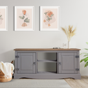 Ver imagem 3 de Rack Tv Boho 2 Portas 1 Prateleira Cor Madeira Natural com Cinza