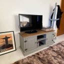 Ver imagem 2 de Rack Tv Boho 2 Portas 1 Prateleira Cor Madeira Natural com Cinza
