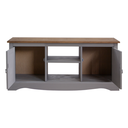 Ver imagem 6 de Rack Tv Boho 2 Portas 1 Prateleira Cor Madeira Natural com Cinza