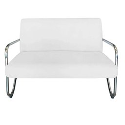 Kit Namoradeira + 2 Poltronas Decorativa Bela Couro Branco Braço Cromado - 2