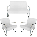 Ver imagem 1 de Kit Namoradeira + 2 Poltronas Decorativa Bela Couro Branco Braço Cromado