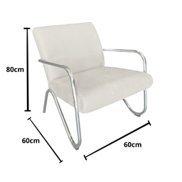 Kit Namoradeira + 2 Poltronas Decorativa Bela Couro Branco Braço Cromado - 7