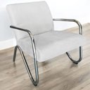 Ver imagem 6 de Kit Namoradeira + 2 Poltronas Decorativa Bela Couro Branco Braço Cromado