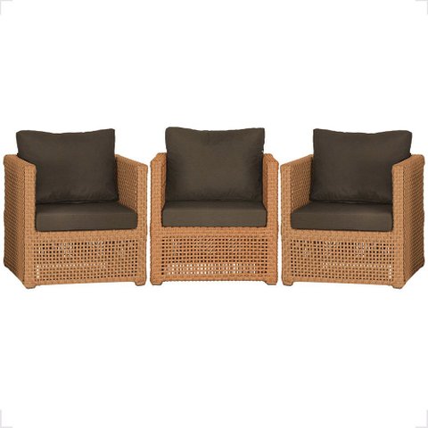 3 Poltronas Madri Alumínio Corda Náutica Estofado 9 Trama Original