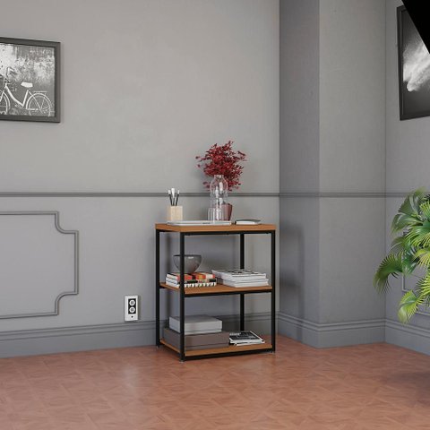 Mesa de Apoio Estante para Livros Kappesberg Estilo Industrial LI004 Cor Canela/Preto Fosco