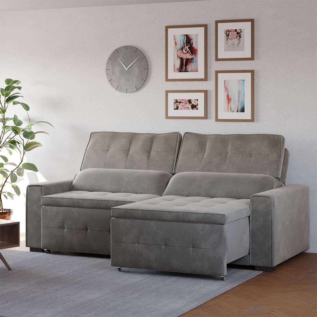 Sofá Dallas Retrátil Reclinável 180cm Veludo Avelã MadeiraMadeira