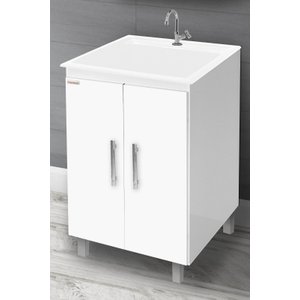 kit Lavanderia 40 litros com Apoio - Gabinete MDF e Tanque Mármore Sintético - Fabribam Gabinetes