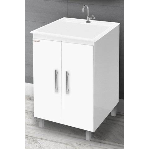 kit Lavanderia 40 litros com Apoio - Gabinete MDF e Tanque Mármore Sintético - Fabribam Gabinetes