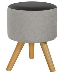 Puff Duna Redondo Pés Palito (cinza Linho C /preto Corino)
