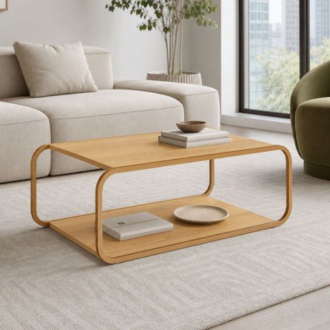 Mesa de Centro para Sala de Estar 80cm Orgânica Industrial Alek A03 Hanover Dourado - Lyam Decor