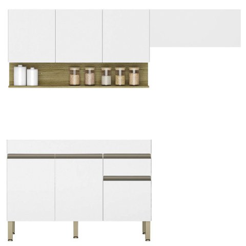 Armário de Cozinha 3 Peças Balcão sem Tampo 120cm Lina02 K02 Supremo/freijó - Mpozenato