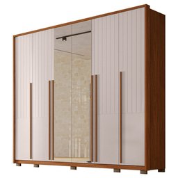 Guarda-roupa Quintus Lux 6 Portas 6 Gavetas com Vidro Reflecta Freijó/off White - Caemmun - 2