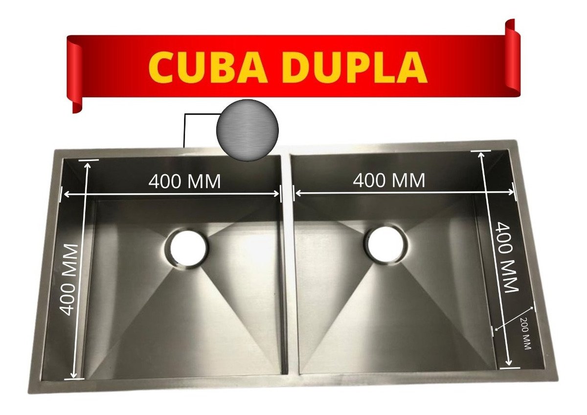 Cuba Dupla 40X40 Pia Embutida Aço 304 Nova Decor Cuba para diversos ambientes - 1