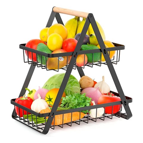 Fruteira de Mesa Cesto 2 Andares Aço Organizador Cozinha