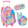 Kit Mochila de Rodinhas + Lancheira Térmica + Estojo Unicórnio Arco-íris Rainbow Denlex - 1