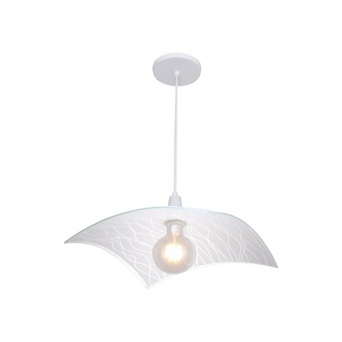 Lustre Pendente Vitro Quadrado 38cm Linhas Branco - 1238 Gde Br