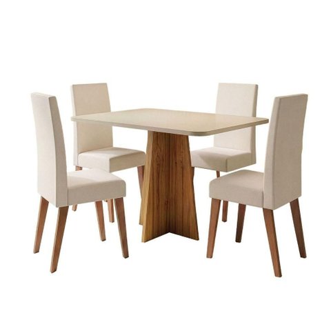 Conjunto Sala de Jantar Mesa 1,20m Moove 4 Cadeiras Veludo Milano Viero Madeirado / Marfim