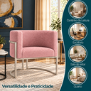 Ver imagem 4 de Poltrona Decorativa Luna Bouclé Premium para Sala Escritório Recepção Base Circular em Ferro Madeira