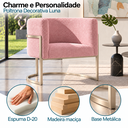 Ver imagem 2 de Poltrona Decorativa Luna Bouclé Premium para Sala Escritório Recepção Base Circular em Ferro Madeira