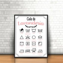 Quadro Guia Da Lavanderia Rosa 45x34cm - com vidro:Madeira branca - 2