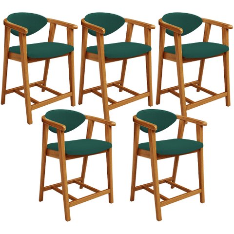 Kit 05 Banquetas Baixa para Cozinha Sala Jantar Bancada Cecília L02 Bouclê Verde - Lyam Decor