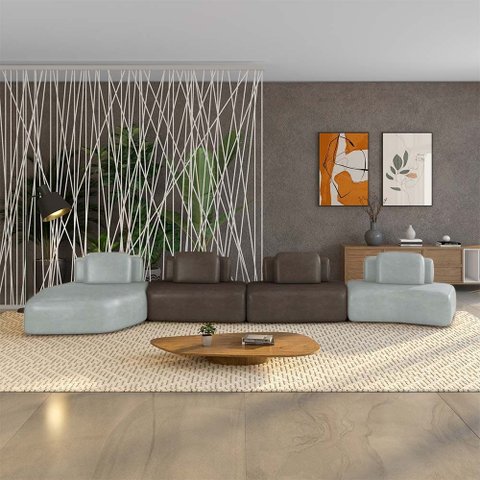 Sofá Ilha Sala de Estar Dakota 4 Módulos 626cm Encostos Almofadas Soltas PU Cinza/Marrom G33 - Gran 