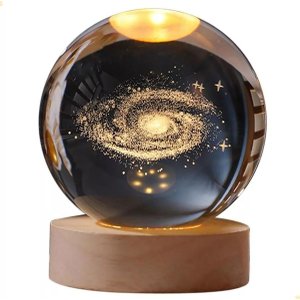 Luminária de Mesa Decorativa 3d - Bola Crystal - Base Madeira - Usb - Cosy