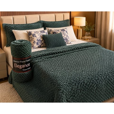 Cobertor Queen Flanel Elegance Verde Musgo