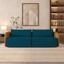 Ver imagem 1 de Sofá Living Sala de Estar Abel 220cm Bipartido Pés de Madeira Pu/veludo Caramelo/azul G33 - Gran Bel