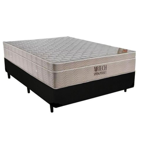 Cama Box Casal Suede + Colchão Casal Ortobom Airtech Molas Superpocket (65x138x188) Preto