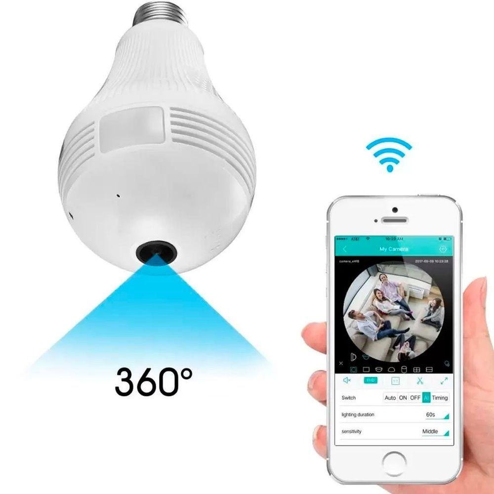 Câmera Lâmpada Espiã Ip Wifi Microfone e Alto-falante Visão 360 - 6