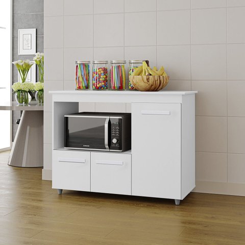 Balcão Multiuso Liza 3 Portas com Espaço para Microondas: Branco