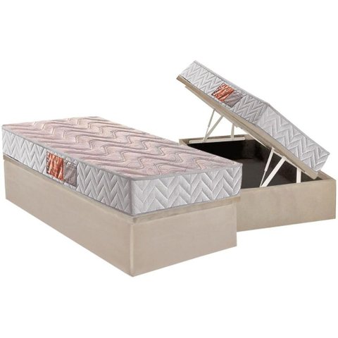Conjunto Box Baú Solteiro: Colchão Molas Paropas D28 Pasquale Clean + Base Crc Suede Clean (88x188