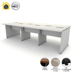 Mesa de Trabalho Escritório para 6 Pessoas 2,70m Cinza F5 Cor:cinza - 3