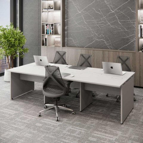 Mesa de Trabalho Escritório para 6 Pessoas 2,70m Cinza F5