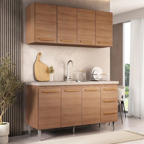 Balcão Cozinha Joia 1.50m Luxo + Aereo Madeirado Inteiro