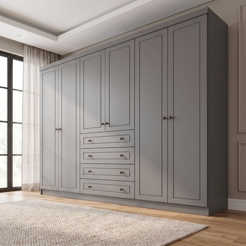 Guarda-Roupa Casal MDF/MDP 6 Portas 4 Gavetas Cinza Nova York