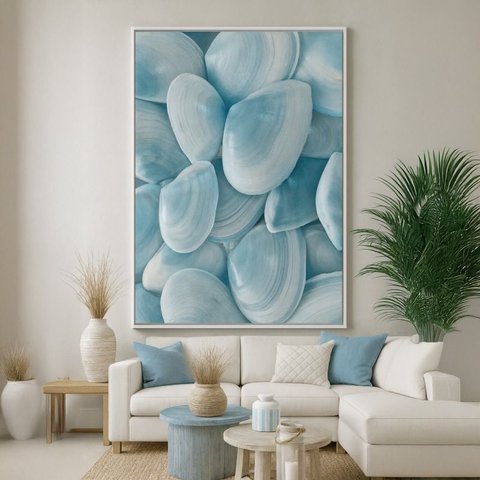 Quadro Canvas Conchas Azuis 70x50cm Mold Branca