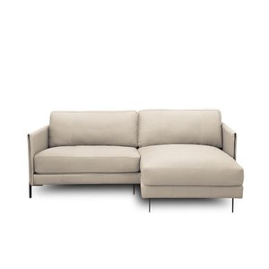 Sofá Decorativo Karine 3 Lugares Sala de Estar 230cm com Chaise Pés em Aço Couro Bege