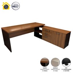 Mesa de Escritório em L 170cm Tampo 40mm Balcão e 3 Gavetas - 2