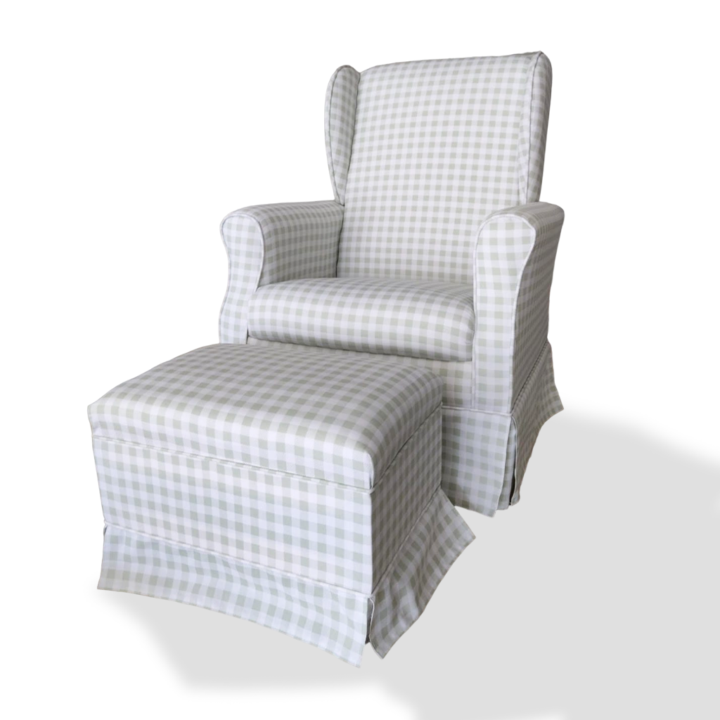 Poltrona Amamentação Balanço e Puff Grande Tecido Linho Jacquard