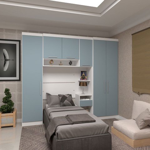 Quarto de Solteiro com Guarda Roupas e Mesa de Cabeceira Alpes Luciane Móveis