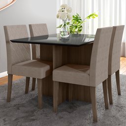 Mesa de Jantar 4 Lugares 1,20m Tampo com Vidro Veneza Amendoa Grafite - 4