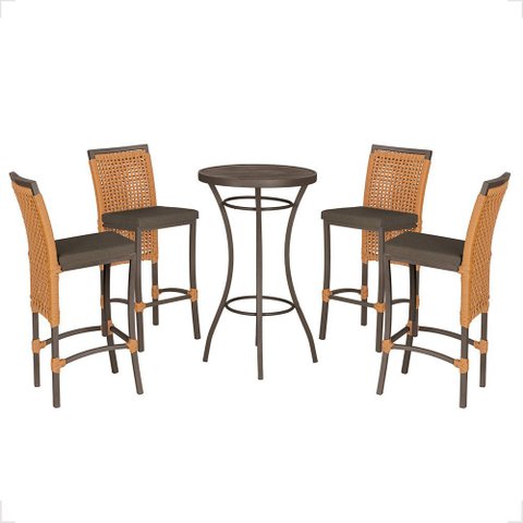 Mesa Bistrô e 4 Banquetas Roma Marrom Corda Náutica Estofado 9 Trama Original