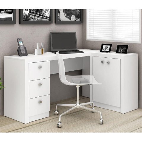 Mesa para Home Office com Gavetas e 02 Portas Me4100 - Tecno Mobili Branco