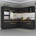 Ver imagem 3 de Armário de Cozinha Completa de Canto com Rodapé Veneza Multimóveis V2080 Preto/Dourado
